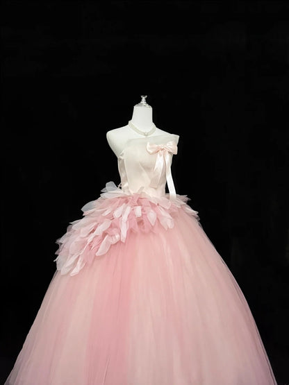 Sweet 16 Dresses Long Ball Gown Sweet Sixteen Long Birthday Dress Strapless Pink Tulle Formal Gown RC0285