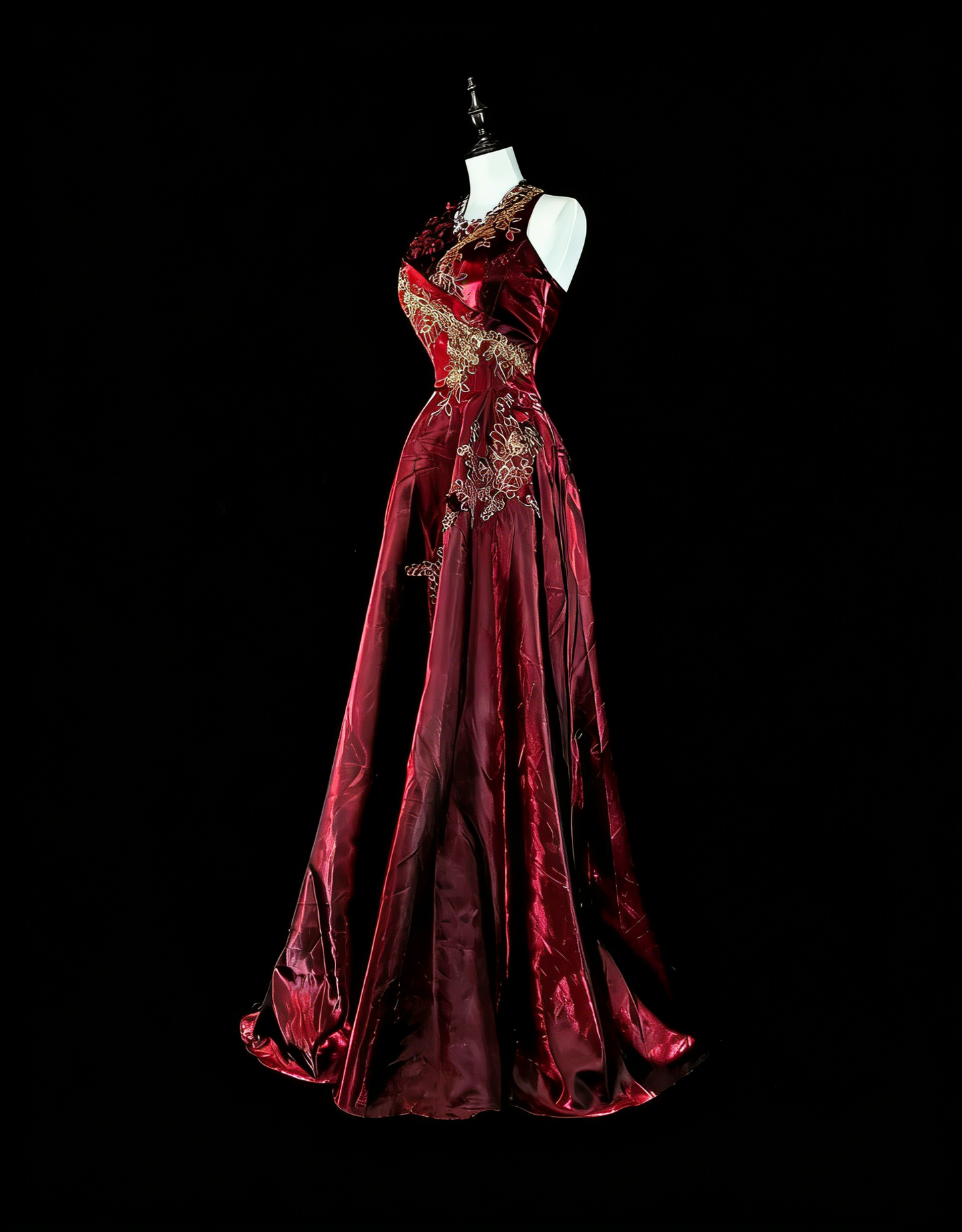 Vintage A-Linien-Abendkleid aus burgunderrotem Satin im Stil der 80er Jahre, formelles Geburtstagskleid, langes Ballkleid N1758