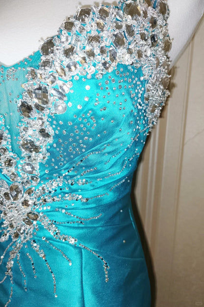 Elegantes Meerjungfrau-Sweetheart-Kleid in Blau mit Perlenstickerei zum 18. Geburtstag Elegantes Outfit Formelles Ballkleid N4185