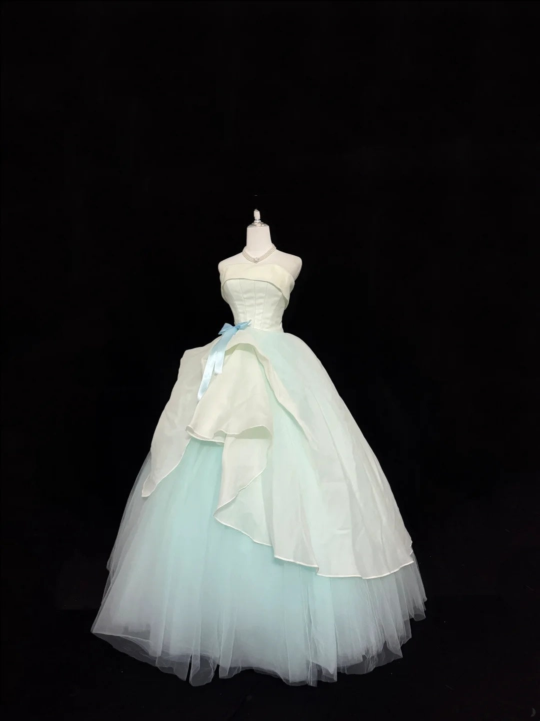 Sweet 15 Quinceanera Dress Ball Gown Strapless Blue With Tiered Long 15th Birthday Gown RC0274