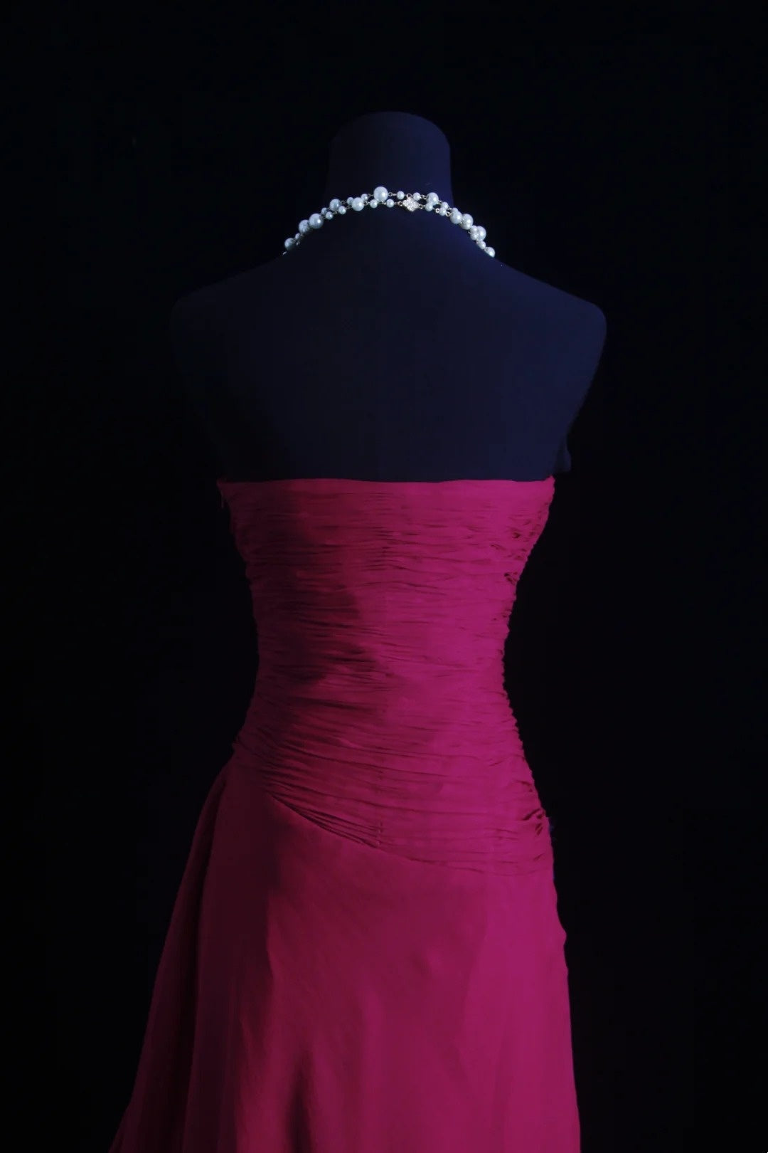 Wunderschöne Abiballkleider A-Linie Trägerlos Hot Pink Chiffon Lange Abendkleider N3436
