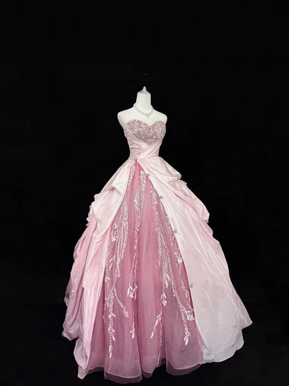 Sweet 16 Dresses Long Ball Gown Sweet Sixteen Long Birthday Dress Sweetheart Pink Tulle Formal Gown RC0288