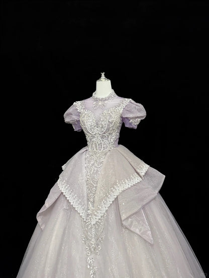Sweet 16 Dresses Long Ball Gown High Neck Lilac With Sequin Lace Sweet Sixteen Birthday Gown RC0294
