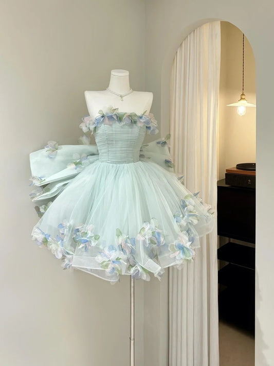 Elegant Ball Gown Strapless Mint Green Tulle With Appliqued Mini Short Cocktail Dress Homecoming Dresses Ideas Hoco Outfits RB4913