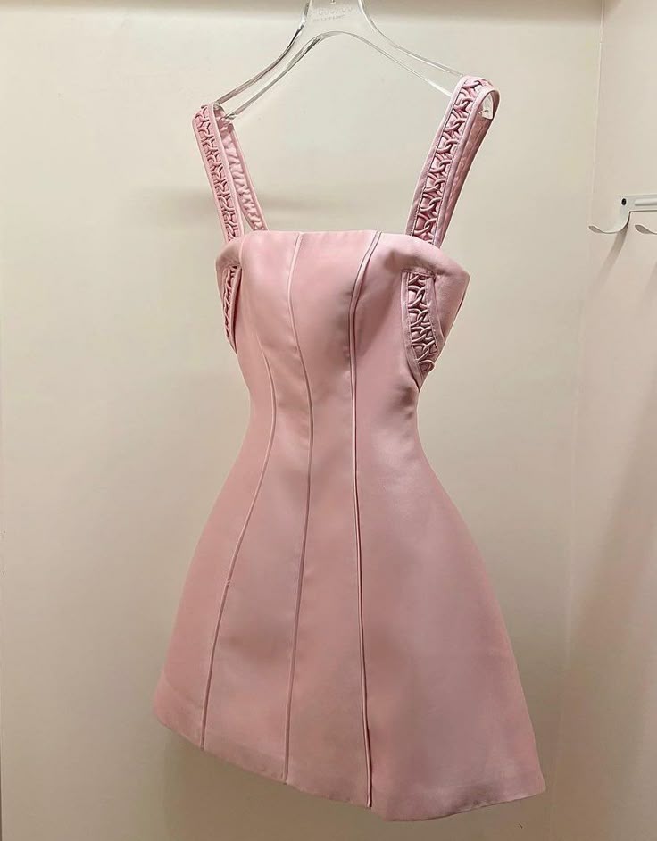 Simple A Line Square Neck Pink Short Mini Homecoming Dress Satin Party Dresses RB6818