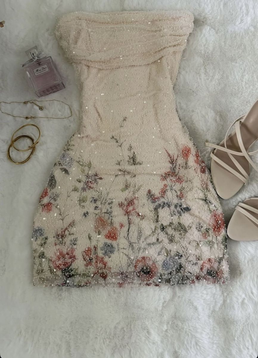 Sparkly Sheath Strapless Champagne Sequin Short Homecoming Gown Hoco Dress RB6042