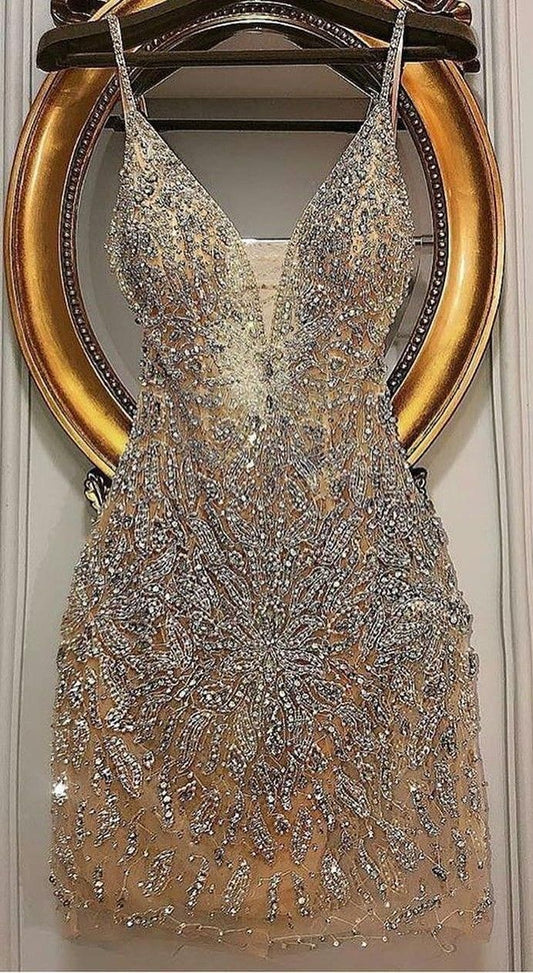 Sparkly Sheath Sequin Homecoming Dress Spaghetti Strap Party Outfit Birthday Dress Cocktail Outfits RB6246