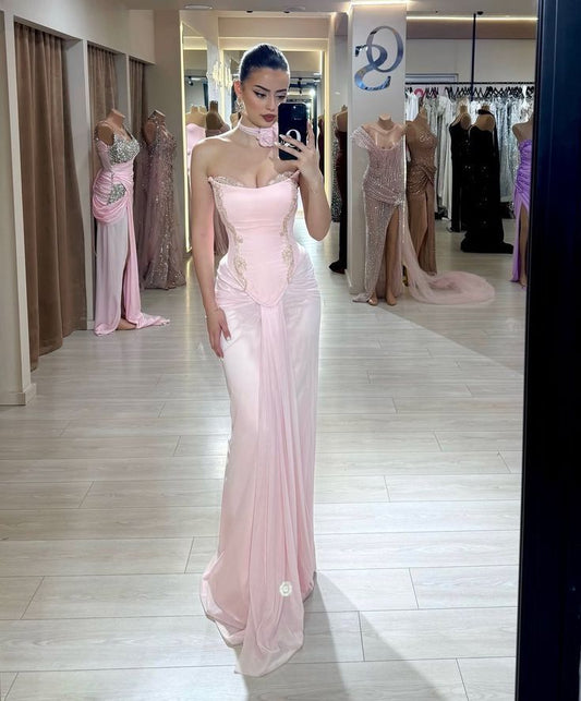 Sexy Schimmerndes Abendkleid Trägerlos Ärmellos Pink Ballkleider Meerjungfrau Bodycon Für Damen N4063