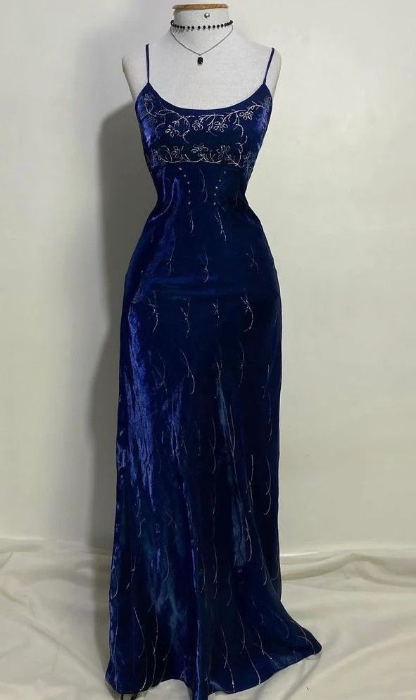 Unique A line Spaghetti Straps Royal Blue Velvet Long Prom Dresses Dark Blue Formal Gown Inspo Evening Outfit AB718