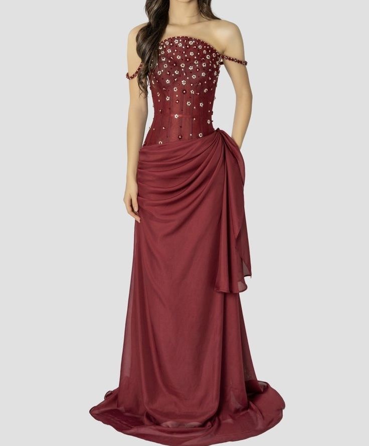 Elegantes Meerjungfrauen-Abendkleid mit Spaghettiträgern in Burgunderrot aus Chiffon – ein stilvolles Kleid für Teenager, ideal für festliche Anlässe und Partys (AB1122).