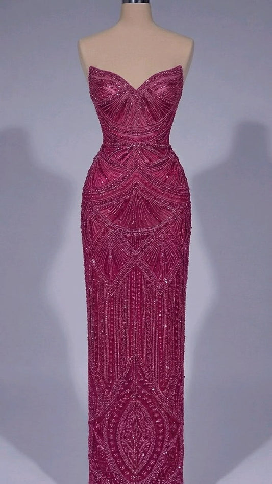Sparkly Mermaid Sweetheart Hot Pink Sequined Long Prom Dresses Inspiration Party For Womens Formal Dress RB8699