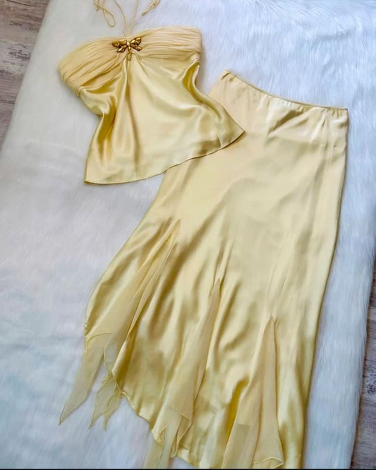 Stunning 18th Birthday Dress Ideas Formal Mermaid Yellow 2 Pieces Summer outfit Long Prom Dresses Inspiration Party For Womens RB8741