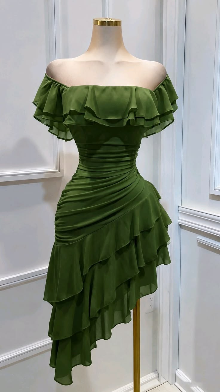 Vintage Off The Shoulder Vestido tango verde Short Birthday Dress Homecoming Dresses Inspo Cocktail Hoco Outfits RB8726