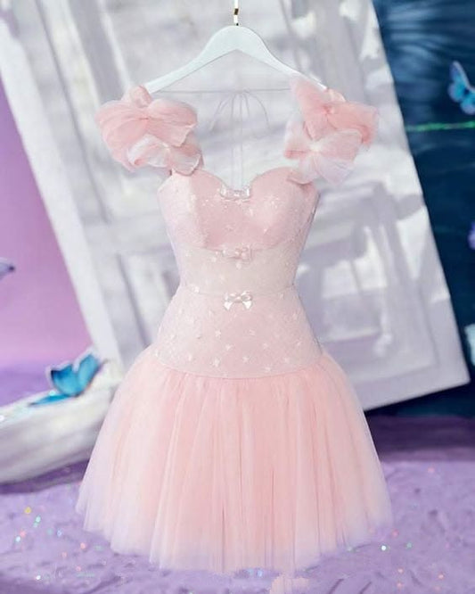 Simple A Line Straps Short Birthday Outfits Pink Homecoming Dress Party Outfit RB6422