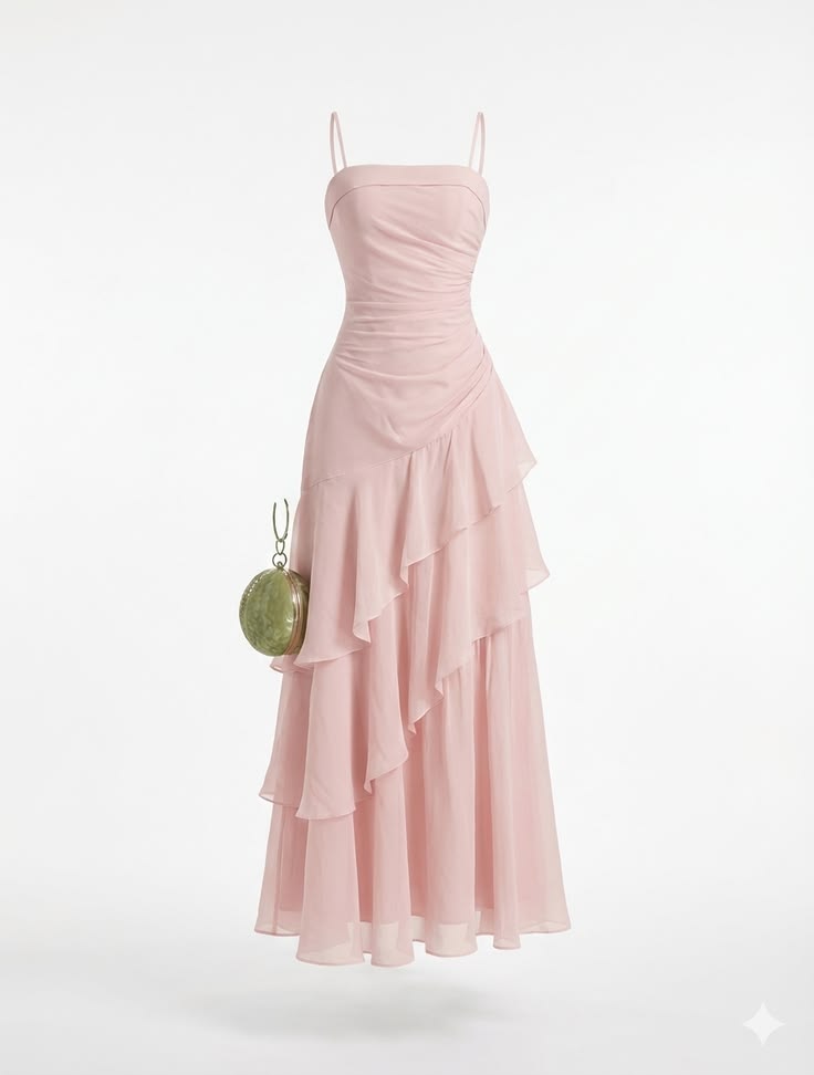 Robe de bal sirène rose en mousseline à fines bretelles, longue robe de soirée sans manches, N1869