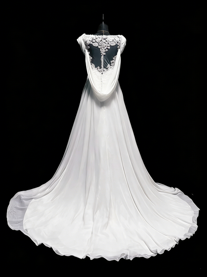 Robe de mariée vintage sirène bustier cœur en mousseline blanche froncée et dentelle, longue robe de mariée cintrée N1207