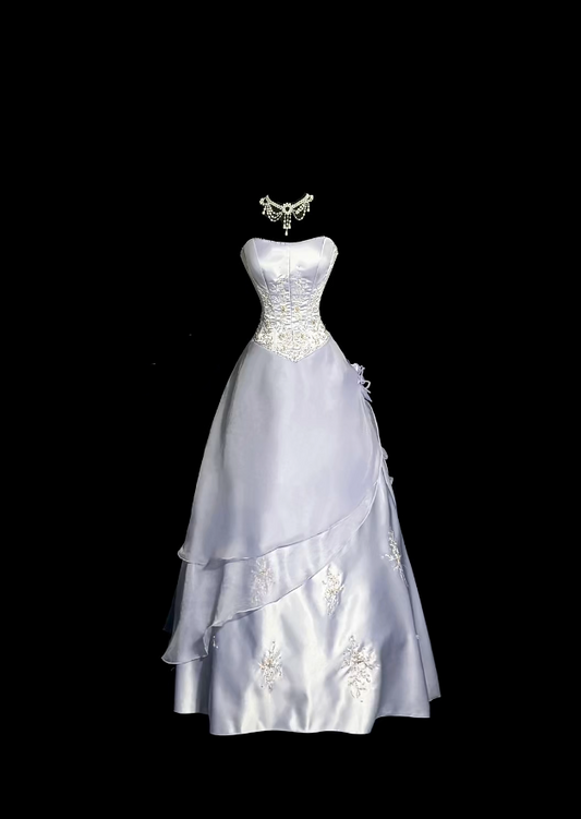 Vintage Ballkleider Abschlussballkleid Trägerlos Lila Satin 80er Jahre Mit Applikationen Langes Formelles Abendkleid N4236