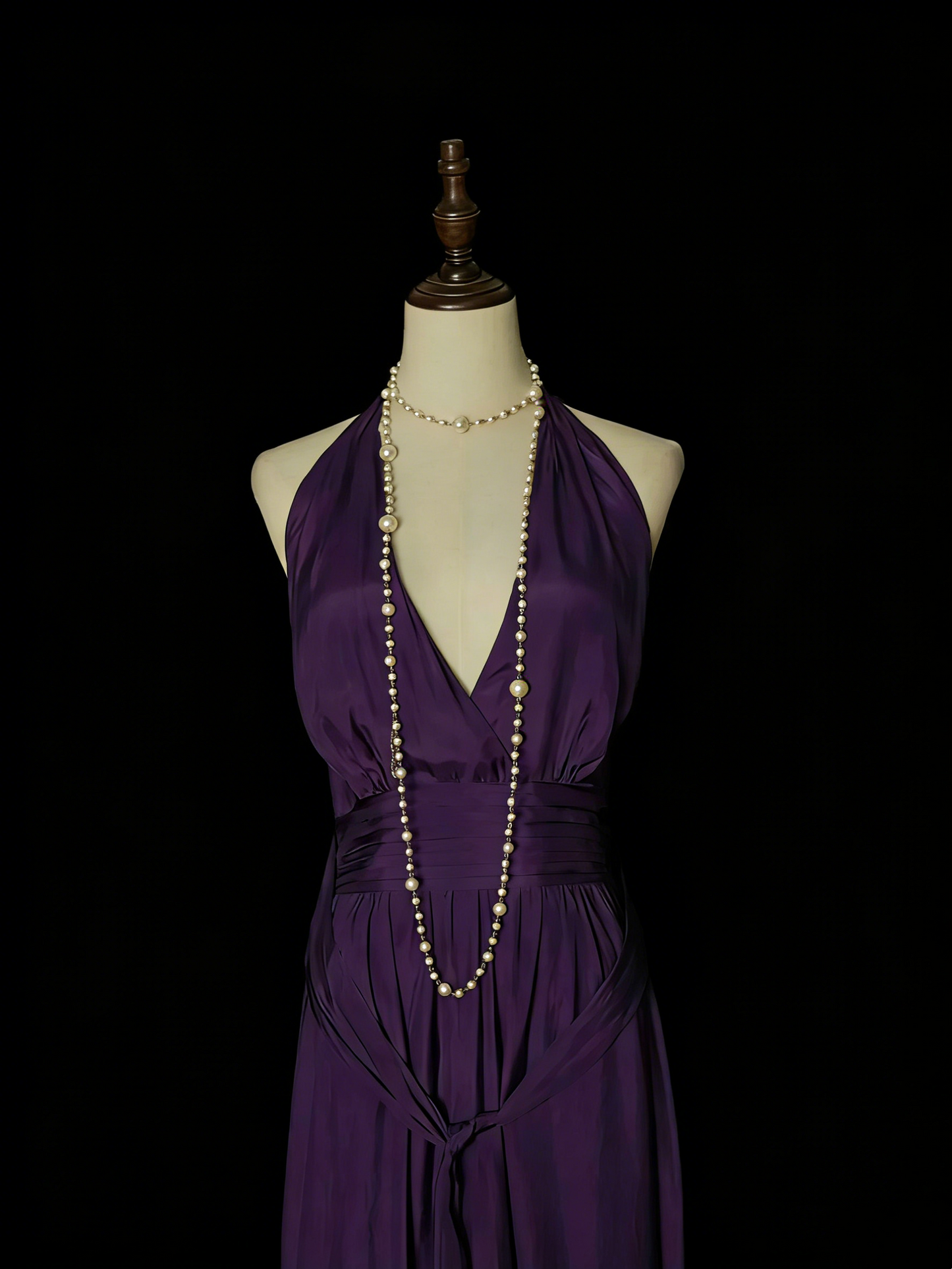 Robe de bal longue violette style années 80, coupe trapèze, col en V, pour lycéennes (N1330)