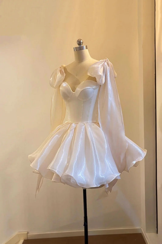 Simple Ball Gown Straps Pink Organza Short Birthday Outfits Homecoming Dress Party Dresses RB6425