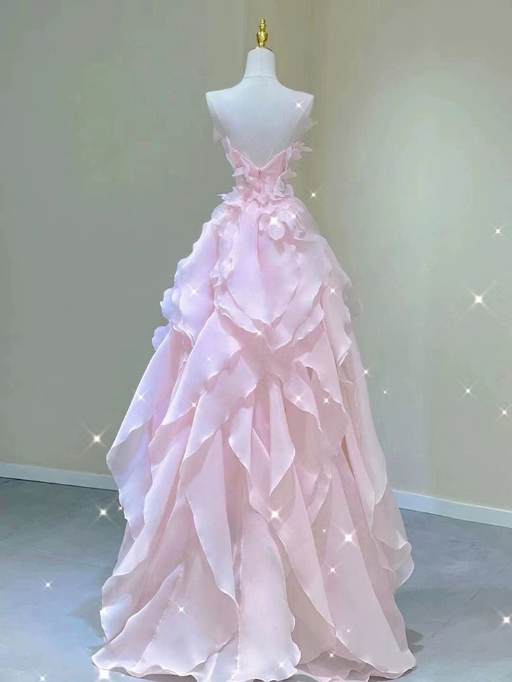 Pink princess evening dress, fairy party dress, girl’s birthday flower dress, Sweet 16 Prom Dresses AB137
