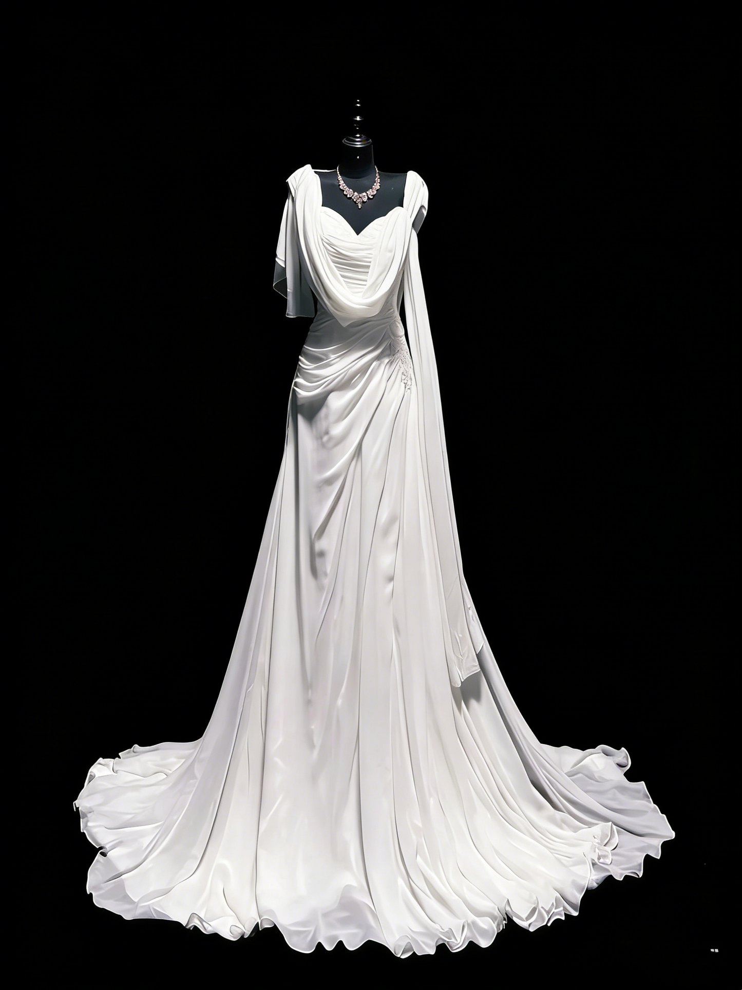 Robe de mariée vintage sirène bustier cœur en mousseline blanche froncée et dentelle, longue robe de mariée cintrée N1207