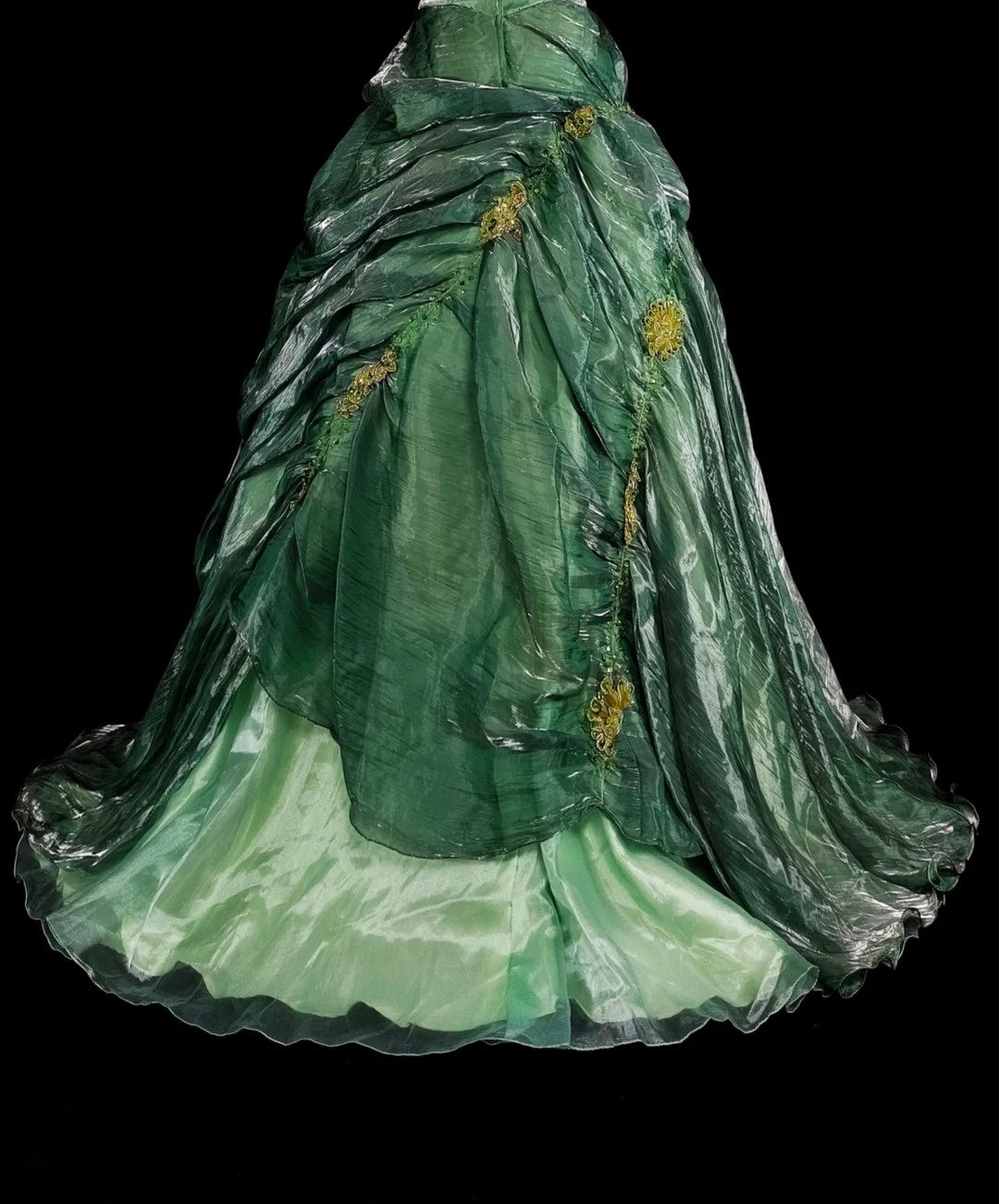 Vintage Prom Dresses Aesthetic Ball Gown Straps Green Organza Long Formal Dress N2154