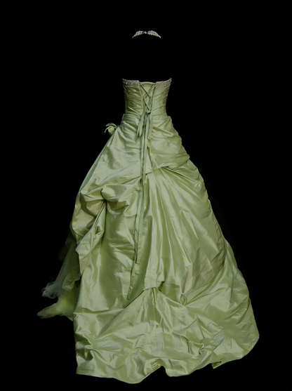 Robe de bal vintage sans bretelles verte à volants, robe de quinceañera longue, taille 15, Vestidos De Fiesta N1449