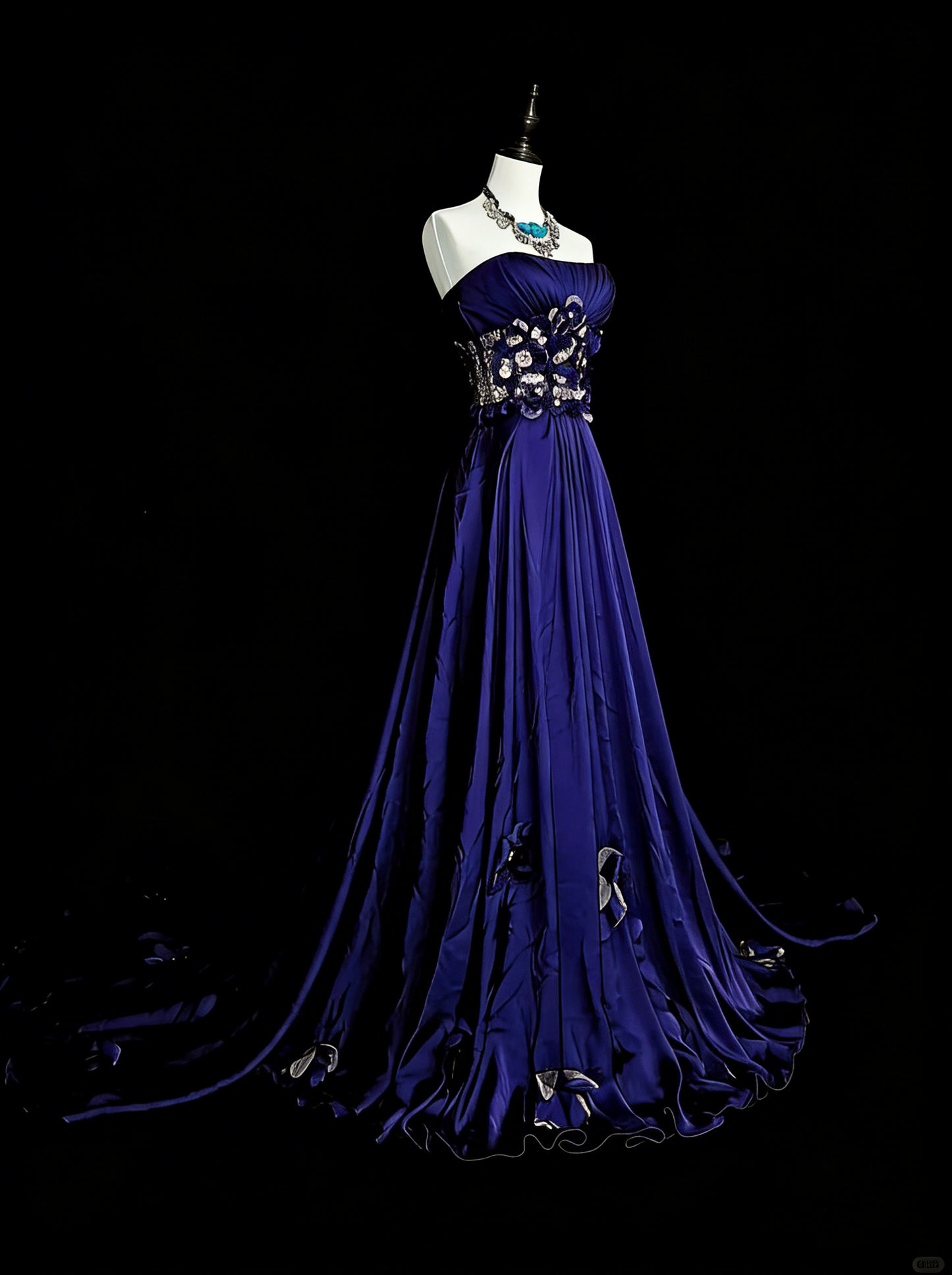 Robe de bal vintage années 90, coupe trapèze, sans bretelles, en satin bleu roi, sans manches, inspiration années 90, robe de soirée longue et élégante N1499