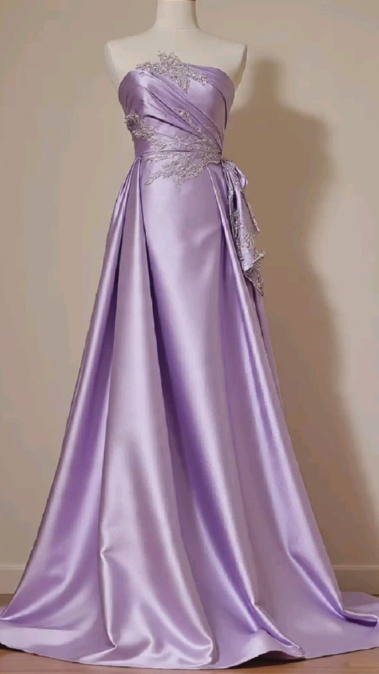Sexy Meerjungfrau Trägerloses mit Applikationen Lilac Abendkleid Langes Ballkleid N2696