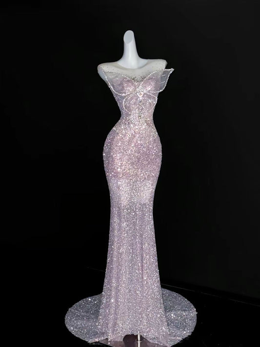 Glittery Mermaid Scoop Pink Glitter Sequin Long Prom Dresses Impress Birthday Outfits Evening Gowns RB8943