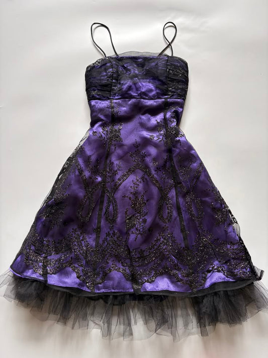 Glam A line Spaghetti Straps Purple Lace Short Mini Homecoming Dresses Party Outfits Inspiration RB9287
