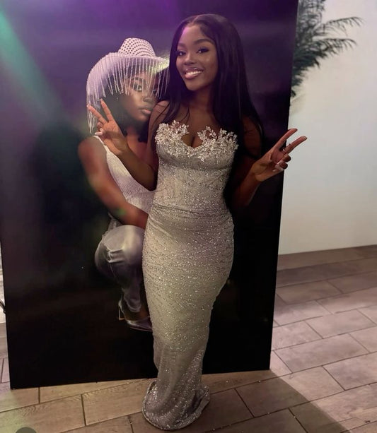 Extravagant Mermaid Sweetheart Black Girls Sequin With Beads Long Prom Dresses Formal Outfits RB3846