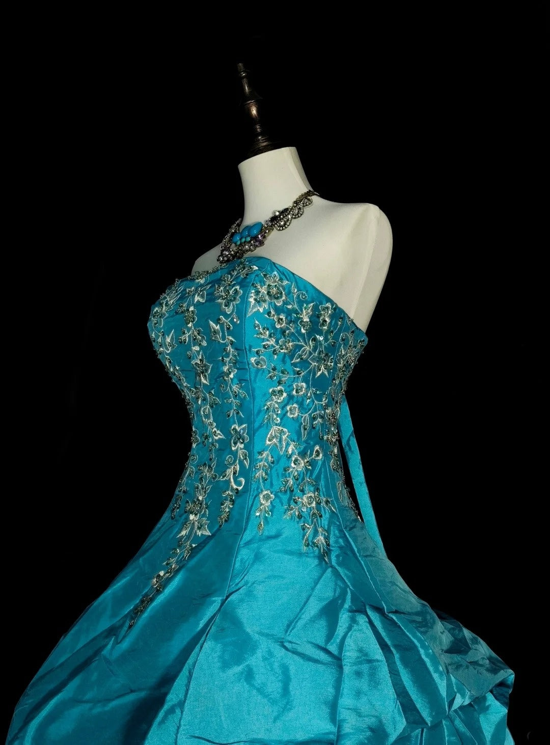 Robe de bal vintage bustier en organza bleu à volants, robe de quinceañera longue, taille 15, Vestidos De Fiesta N1461