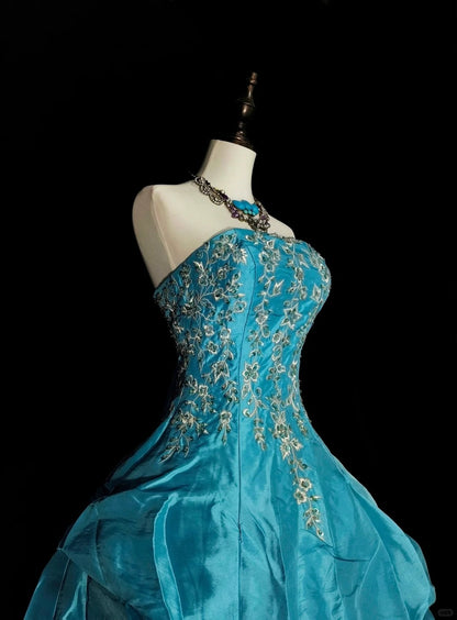 Robe de bal vintage bustier en organza bleu à volants, robe de quinceañera longue, taille 15, Vestidos De Fiesta N1461