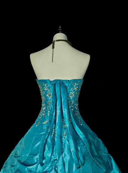 Robe de bal vintage bustier en organza bleu à volants, robe de quinceañera longue, taille 15, Vestidos De Fiesta N1461