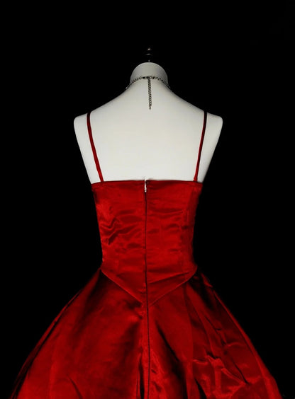 Ball Gown Spaghetti Straps Burgundy Satin Prom Dresses Evening Gown Formal Dress Vintage Party N1776