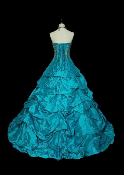 Robe de bal vintage bustier en organza bleu à volants, robe de quinceañera longue, taille 15, Vestidos De Fiesta N1461