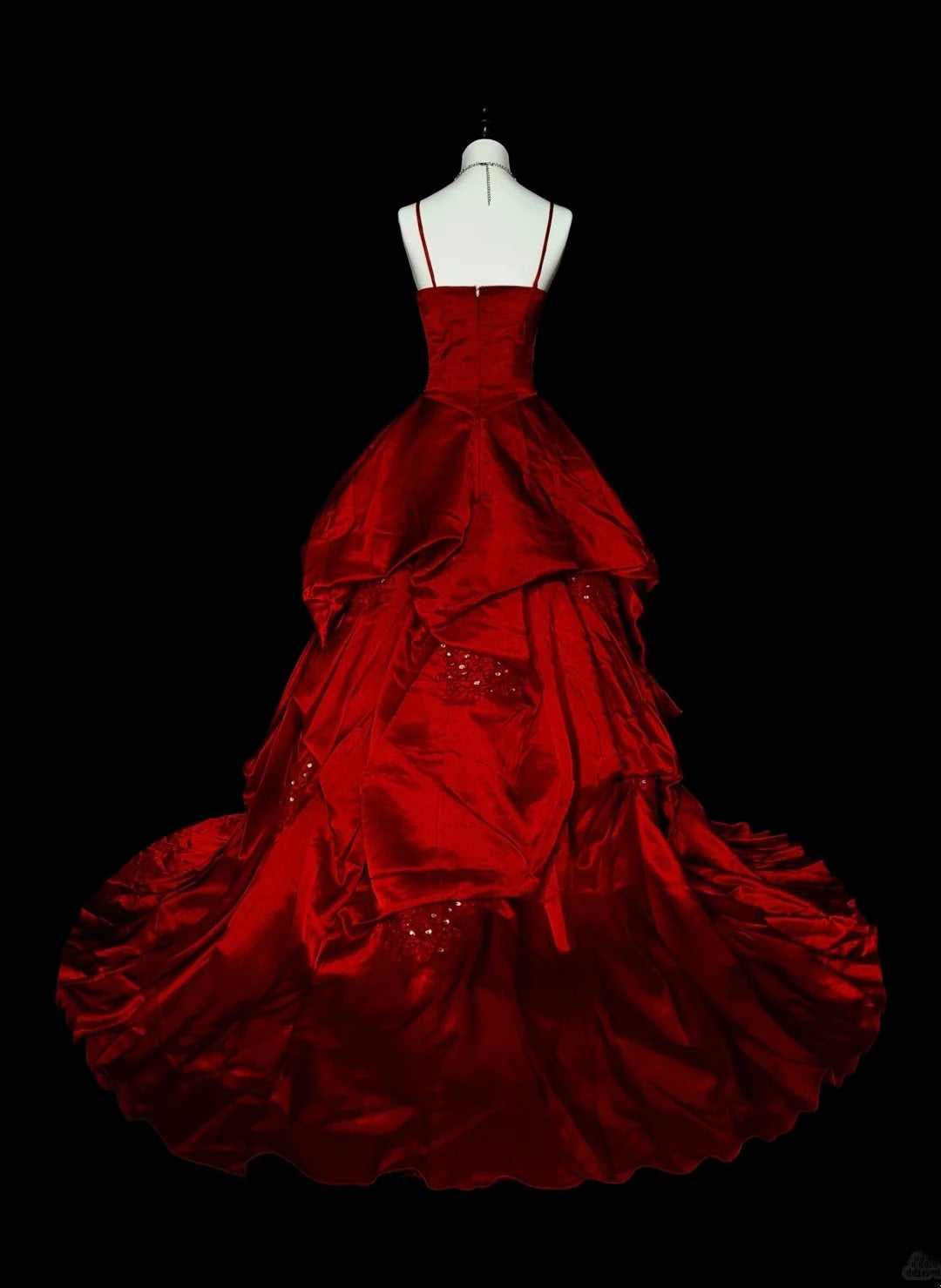 Ball Gown Spaghetti Straps Burgundy Satin Prom Dresses Evening Gown Formal Dress Vintage Party N1776
