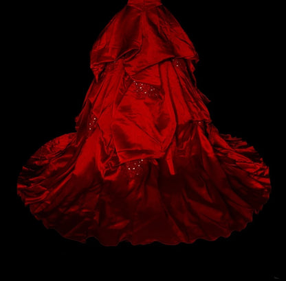 Ball Gown Spaghetti Straps Burgundy Satin Prom Dresses Evening Gown Formal Dress Vintage Party N1776