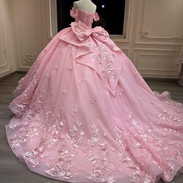 Dreamy pink Princess Ball Gown Wedding & Formal Events Off The Shoulder With Butterfly Quince Dress Quinceanera Dresses Birthday Outfits RB8230