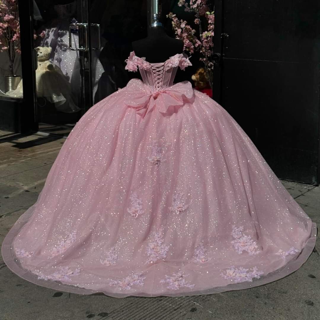 Ball Gown | Elegant Luxury Dress & Chic Fashion Off The Shoulder Pink Quince Dress Tulle Quinceanera Dresses Birthday Outfits RB8239