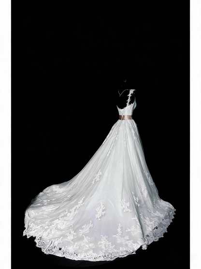 Robe de mariée vintage années 80, robe de bal asymétrique en tulle et dentelle blanche, longue robe de mariée cintrée N1209