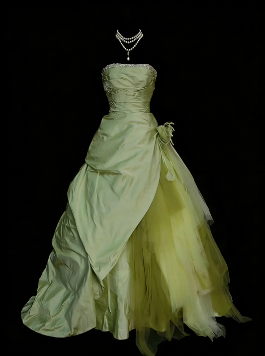 Vintage Ballkleid, trägerlos, grün, gestuft, mit Lagen, Sweet 16 Kleider, Quinceañera Kleid, lang, Vestidos De Fiesta N1449