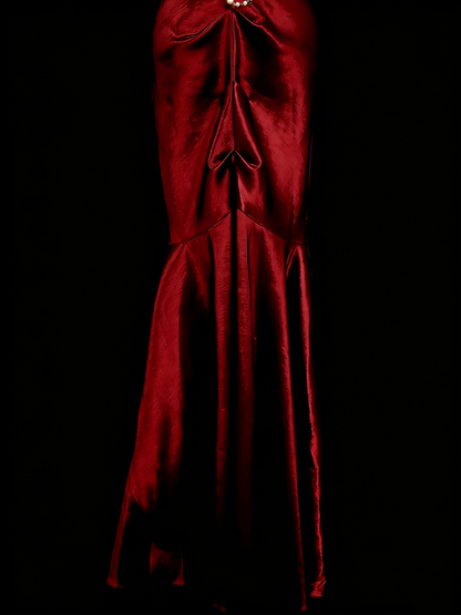 Robe de soirée vintage style sirène asymétrique bordeaux années 80, 70, 90, robe longue de bal de fin d'année N1156