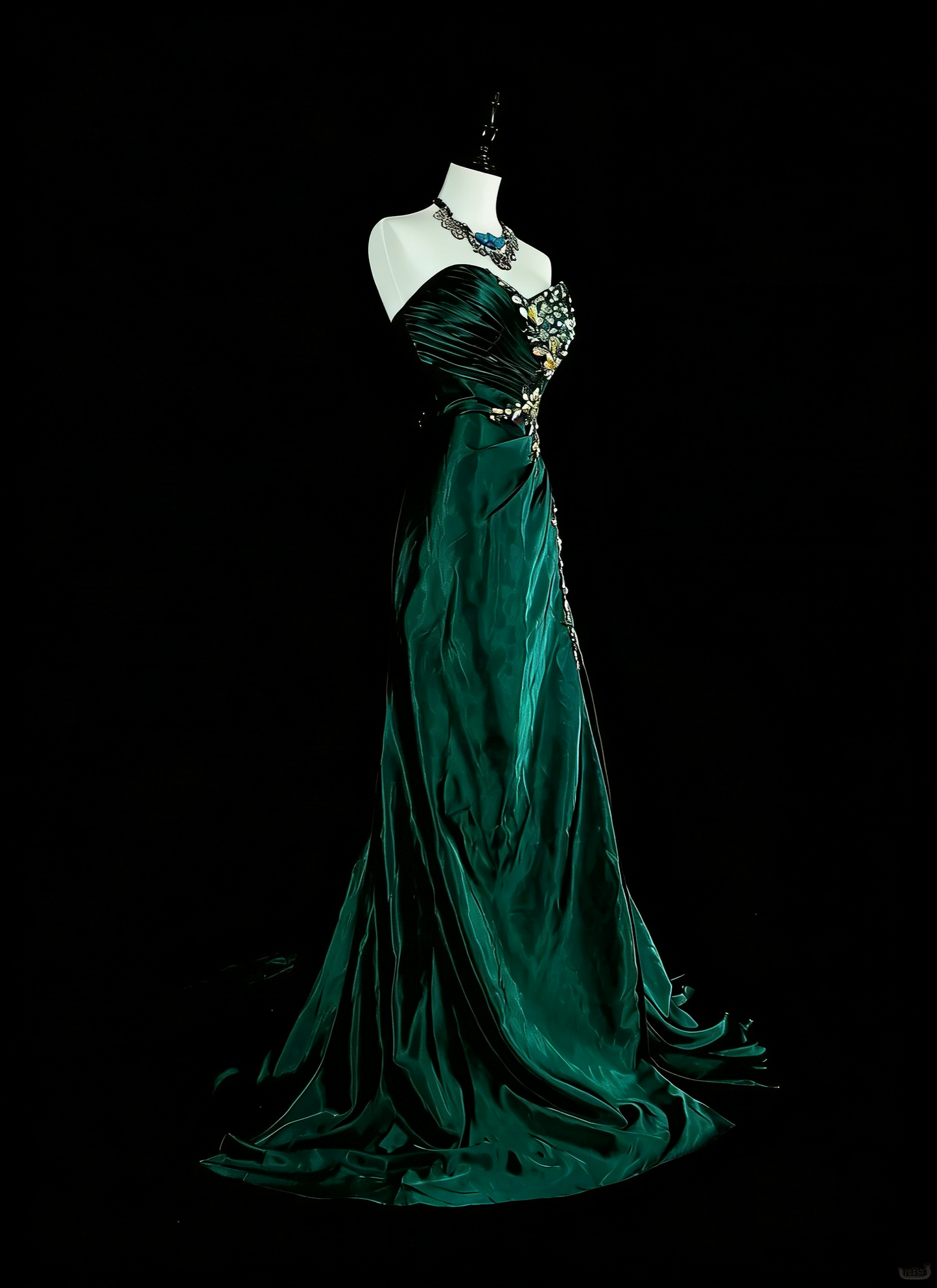 Robe de bal vintage sirène bustier cœur vert foncé satin sans manches années 90, inspiration années 90, robe de soirée longue et élégante N1498