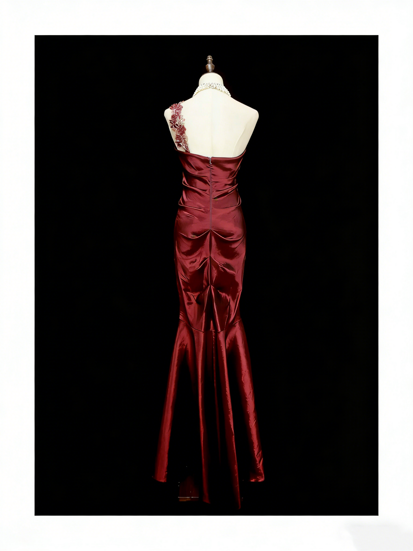 Robe de soirée vintage style sirène asymétrique bordeaux années 80, 70, 90, robe longue de bal de fin d'année N1156