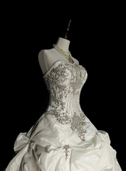 Robe de mariée vintage années 80, robe de bal bustier longue, robe de mariée cintrée N1594