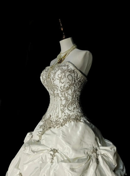 Robe de mariée vintage années 80, robe de bal bustier longue, robe de mariée cintrée N1594