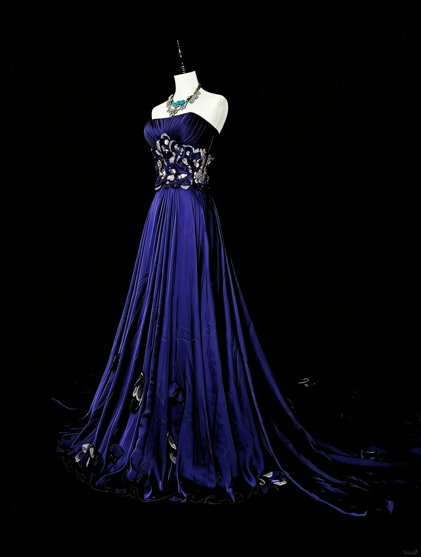 Robe de bal vintage années 90, coupe trapèze, sans bretelles, en satin bleu roi, sans manches, inspiration années 90, robe de soirée longue et élégante N1499