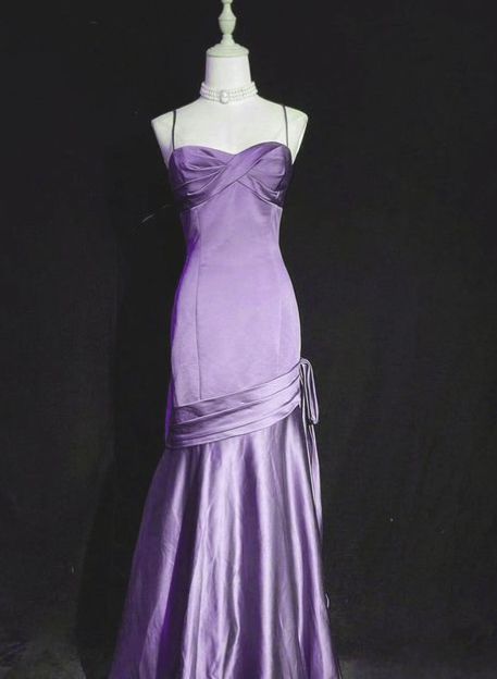 Vintage Meerjungfrauen-Träger-Kleid aus lila Satin, festliches Kleid für den 21. Geburtstag, Ballkleider N2784